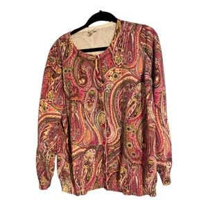 Talbots Pink and Cream Paisley Blouse Size 2X